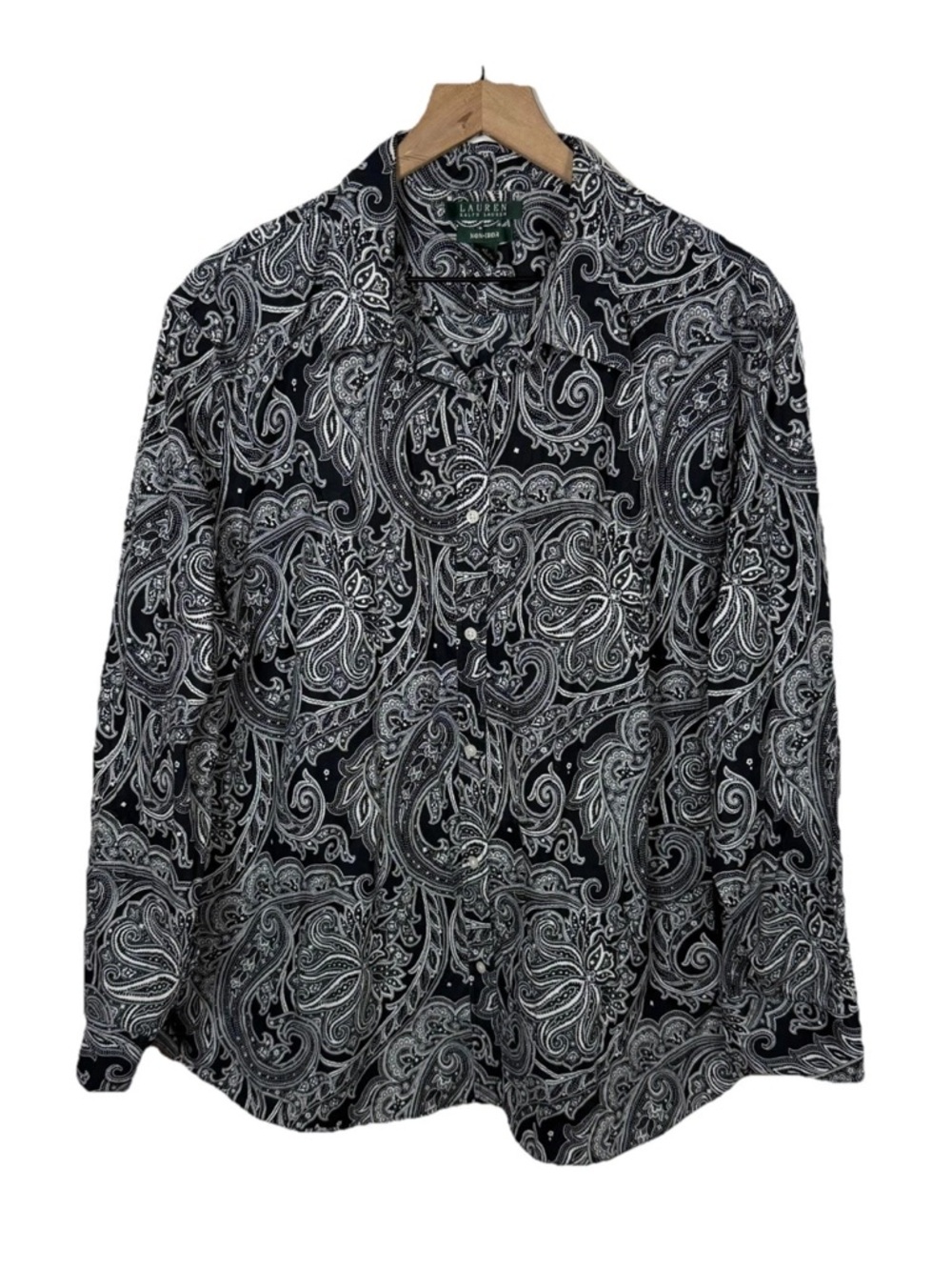 SOLD — Lauren Ralph Lauren Blouse Women 3X Black Paisley Non Iron Button Preppy